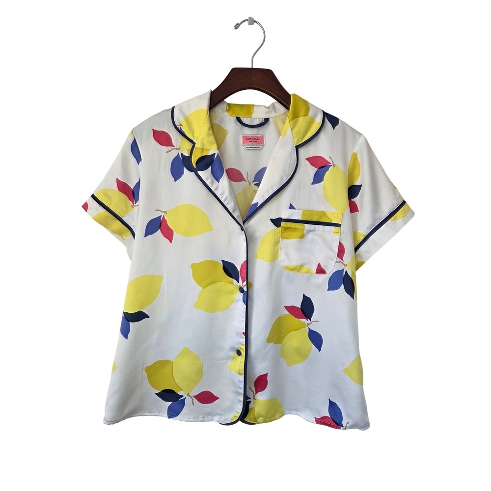 Kate Spade Short Sleeve Pajama Top‎ Size Medium Lemon Print Yellow White Red
